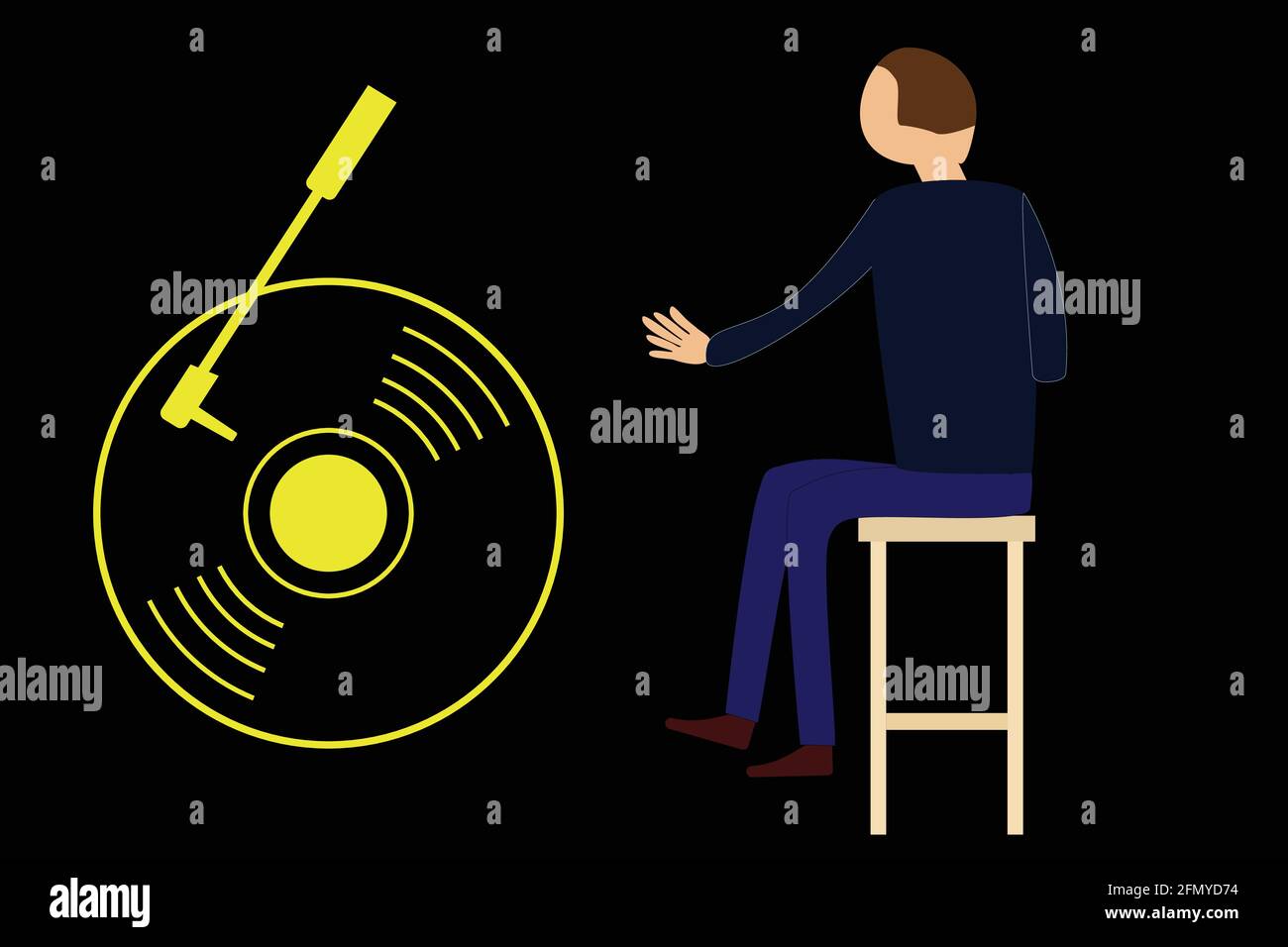 Homme assis sur une chaise avec un record de vinyrl Illustration de Vecteur