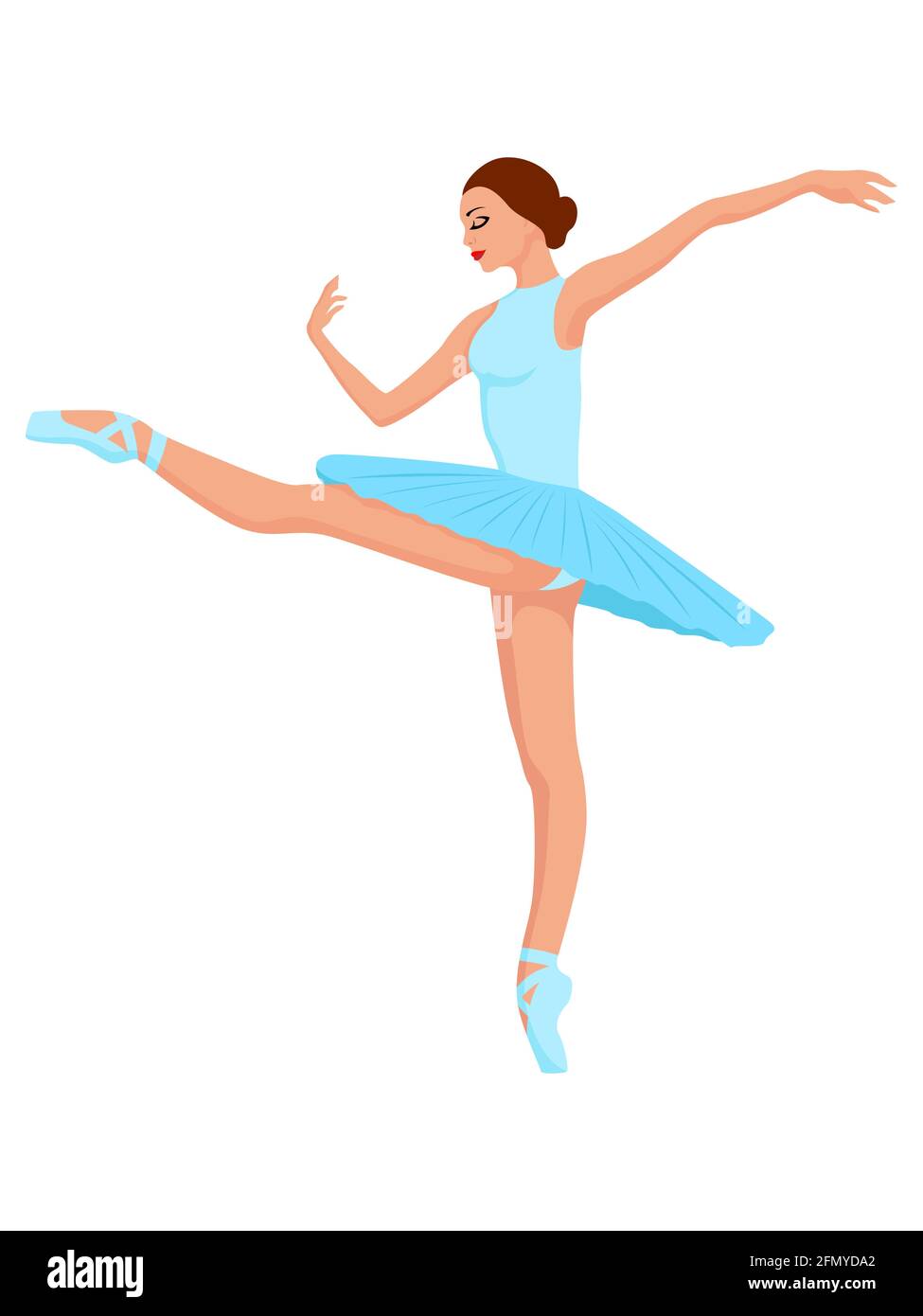 Belle ballerine en robe tutu bleu pâle, dessin à la main vecteur, isolé sur fond blanc Illustration de Vecteur