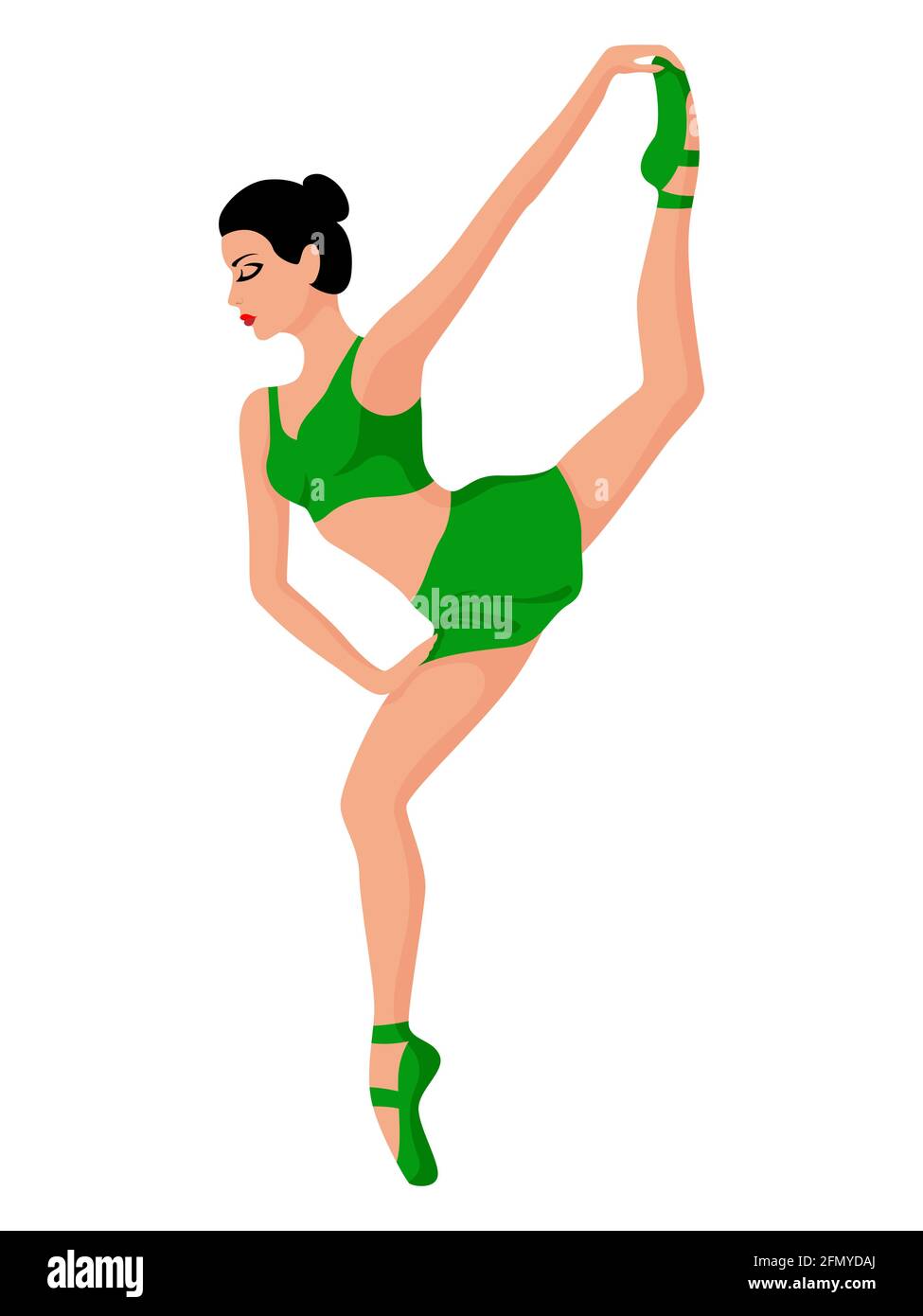 Danseuse charmante en haut vert et jupe, dessin à la main vecteur, isolée sur fond blanc Illustration de Vecteur