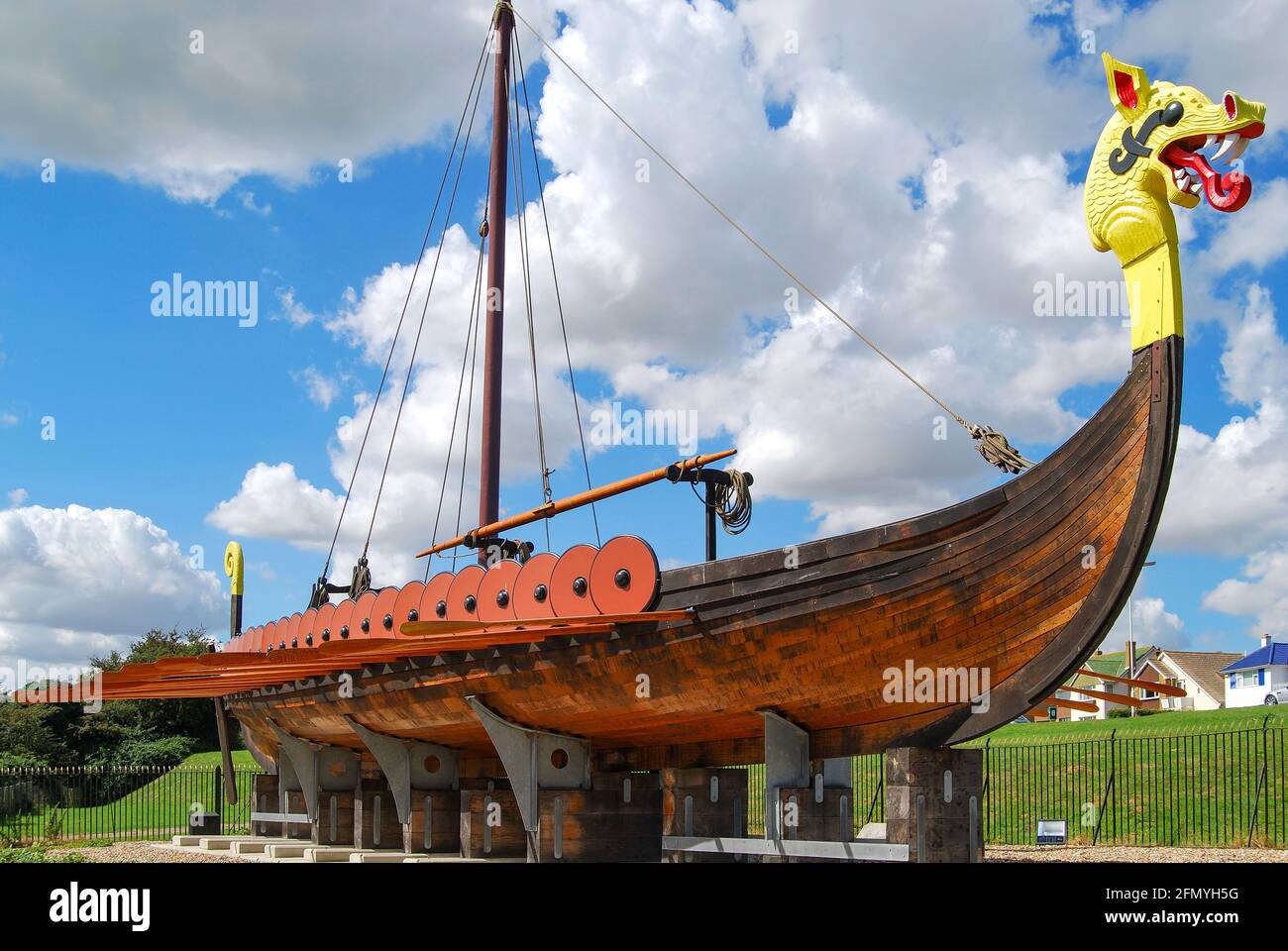 Le 'Réplique' Hugin Viking Ship, The Pegwell Bay, Kent, Angleterre, Royaume-Uni Banque D'Images