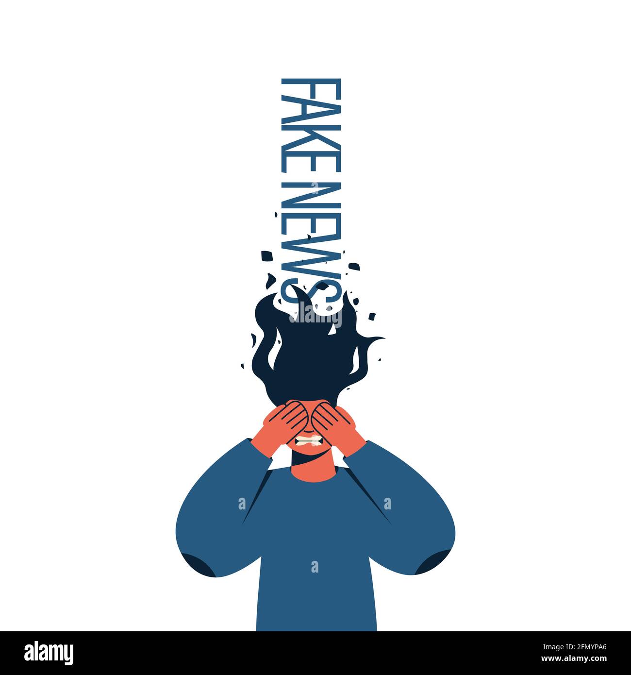 Fausses nouvelles et concept de propagande. Femme aux yeux fermés avec ses mains. L'émotion de la colère ou de la peur. Trop d'informations. Illustration vectorielle plate Illustration de Vecteur