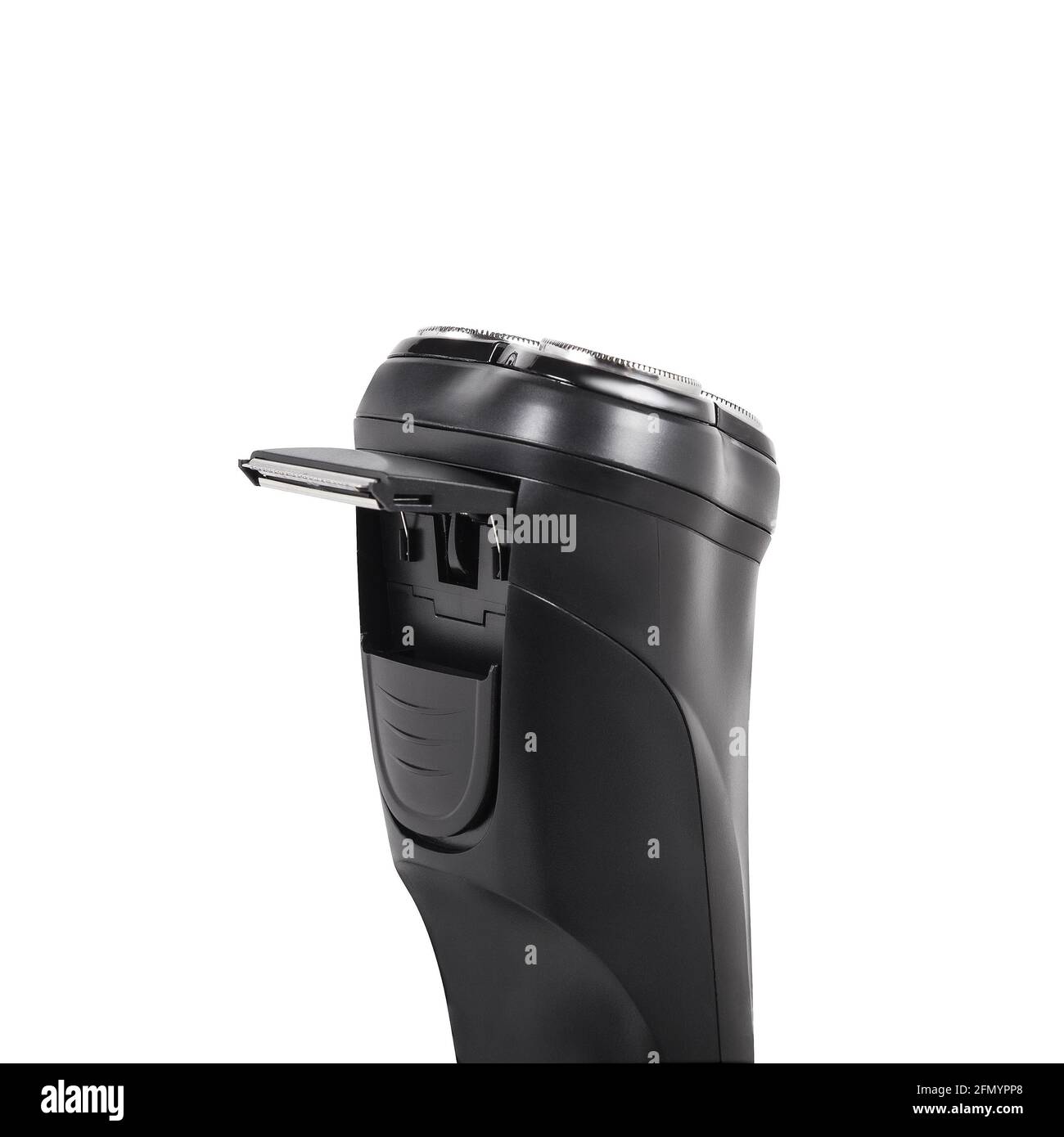 Tondeuse barbe et moustache noire dans une machine à rasage sans fil isolé sur fond blanc Banque D'Images