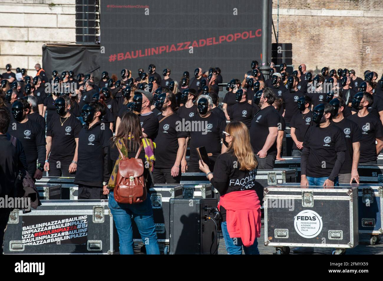 Rome, Italie 17/04/2021: Manifestation nationale des travailleurs du divertissement 'Bauli in Piazza', piazza del Popolo. © Andrea Sabbadini Banque D'Images