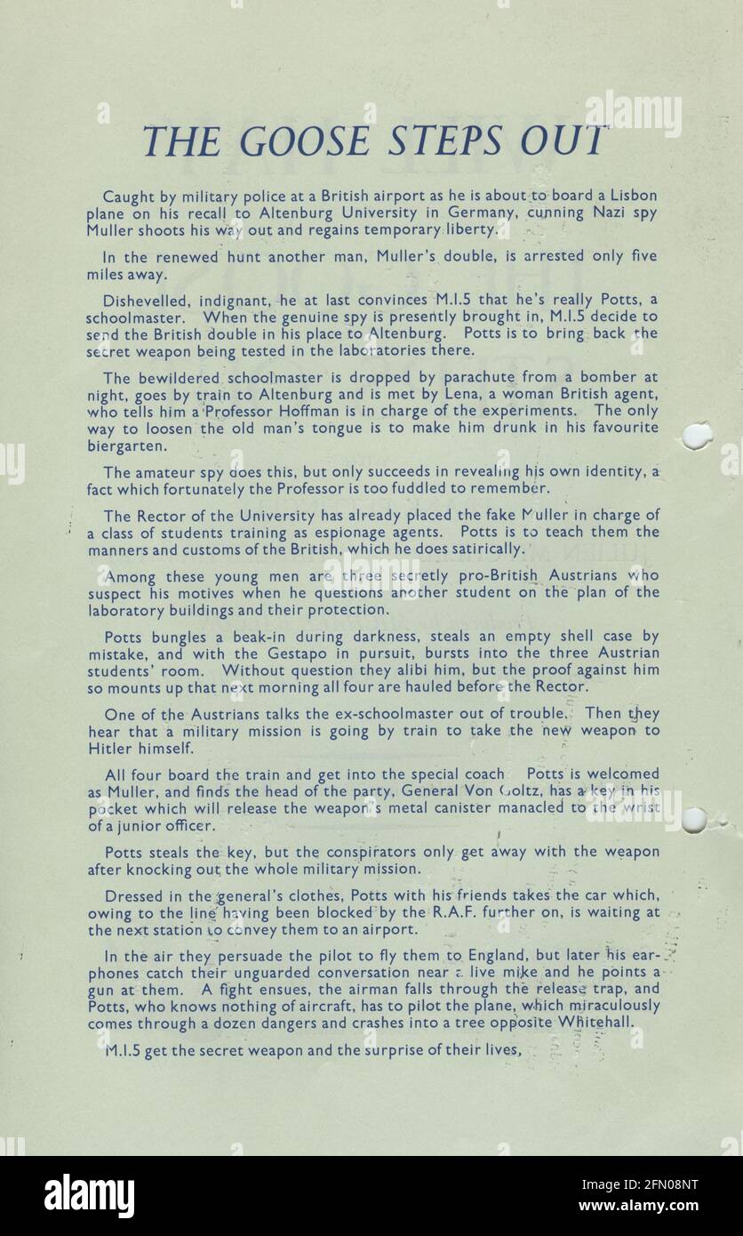 L'OIE sort de la (1942) Date: 1942 Banque D'Images