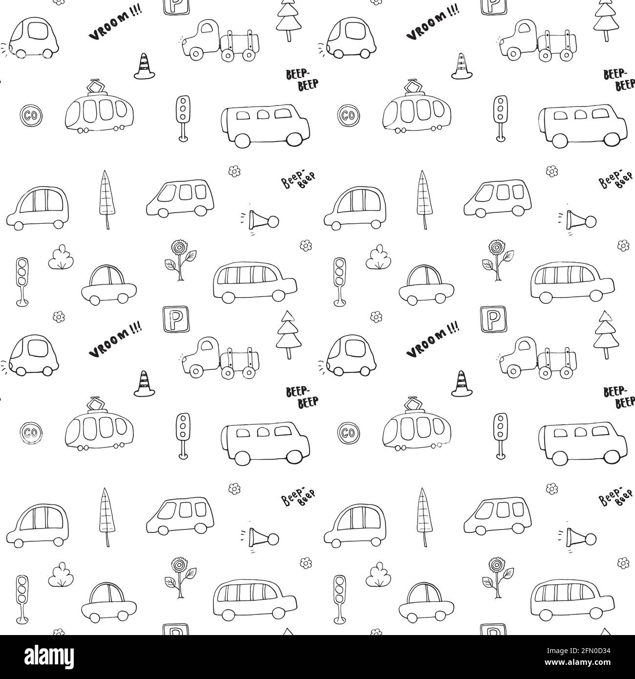 Motif sans couture de CUTE Cars, transport de dessin dessin dessin toile de fond, illustration vectorielle. Illustration de Vecteur