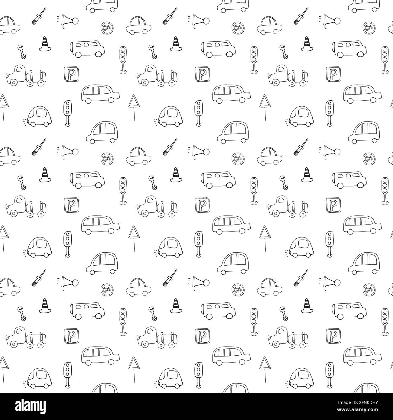 Motif sans couture de CUTE Cars, transport de dessin dessin dessin toile de fond, illustration vectorielle. Illustration de Vecteur