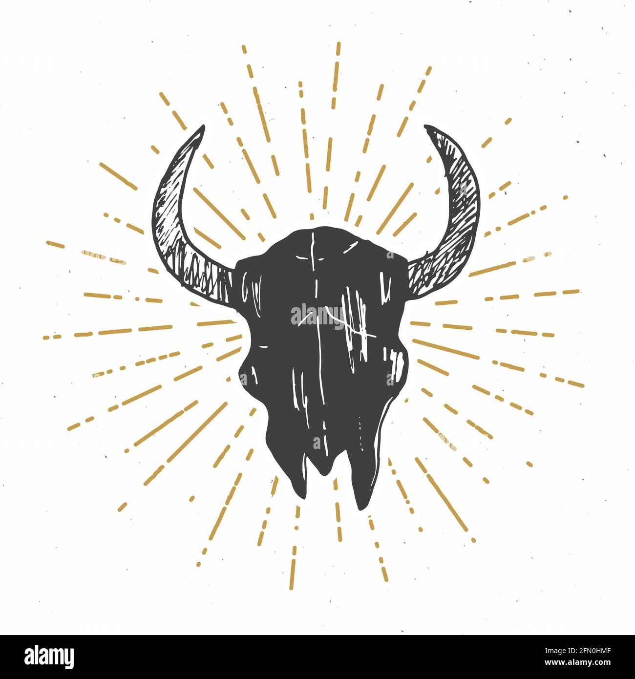 Crâne de taureau ou de vache, imprimé graphique de la tête d'animal. Motif typographique pour T-shirt. Illustration vectorielle. Illustration de Vecteur