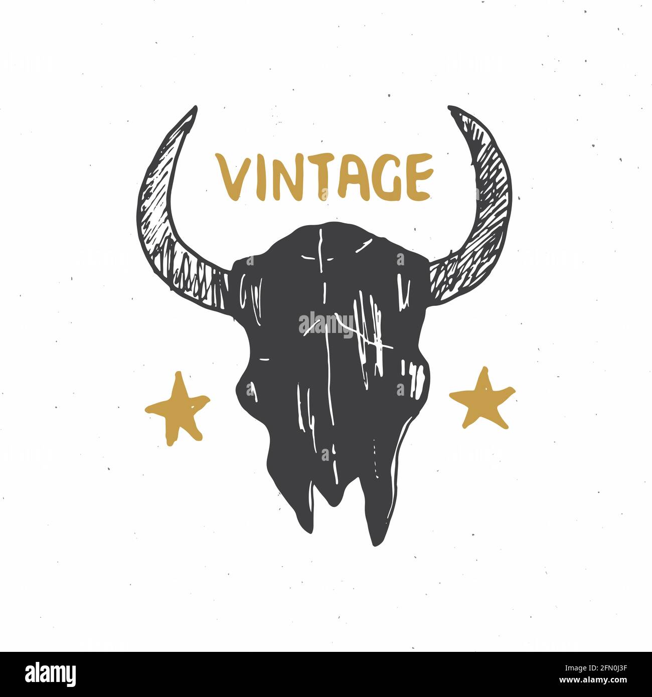Crâne de taureau ou de vache, imprimé graphique de la tête d'animal. Motif typographique pour T-shirt. Illustration vectorielle. Illustration de Vecteur
