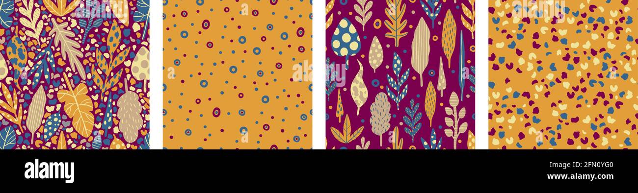 Collection de motifs sans couture feuilles vert végétal.motif floral imprimé abstrait nature.arrière-plan moderne d'été. Illustration de Vecteur