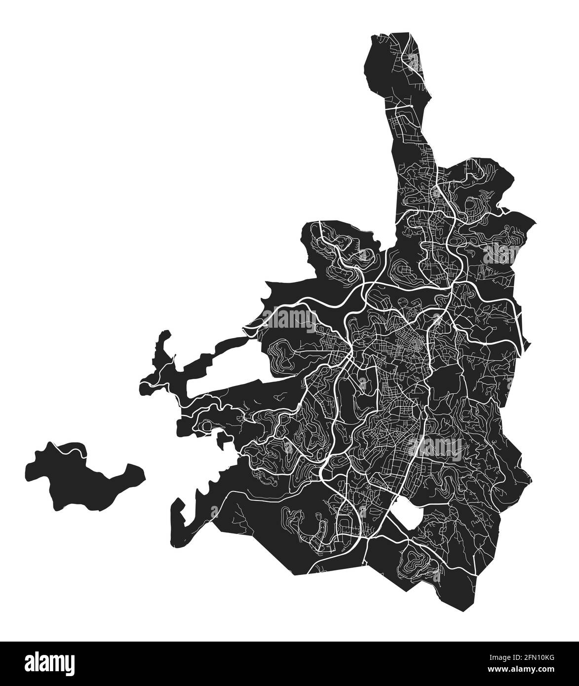 Carte de Jérusalem. Carte vectorielle détaillée de la zone administrative de la ville de Jérusalem. Vue sur l'aria métropolitain avec affiche CityScape. Terre noire avec rues blanches, route Illustration de Vecteur