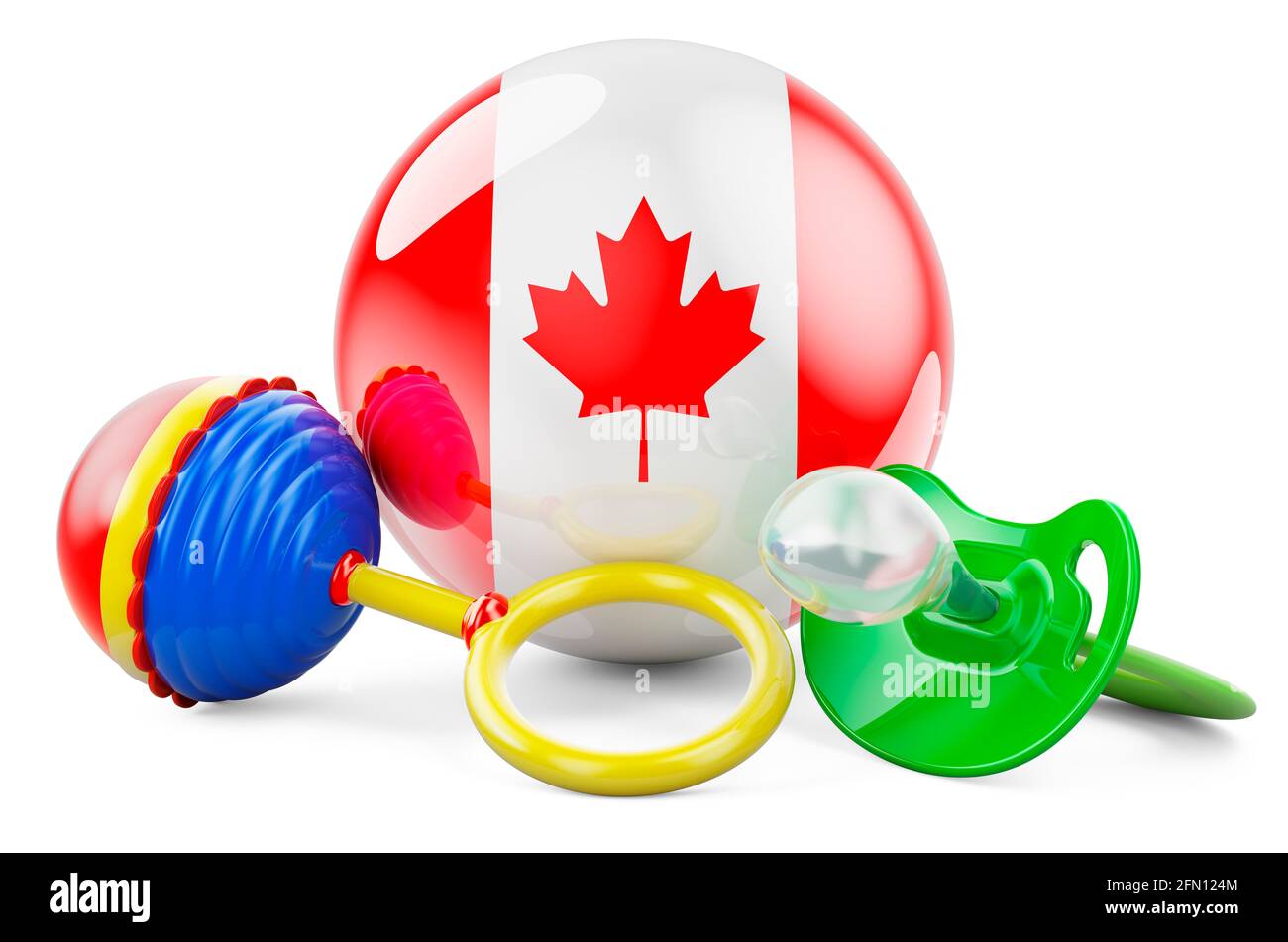 Le taux de natalité et le rôle parental au Canada. Sucette et cliquetis de  bébé avec drapeau canadien, rendu 3D isolé sur fond blanc Photo Stock -  Alamy
