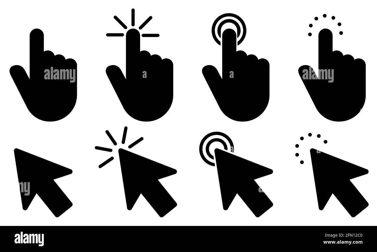 Ensemble de pointeur cliquez sur l'icône. Clic du curseur manuel. Curseur de la souris de l'ordinateur. Symbole noir vectoriel Illustration de Vecteur