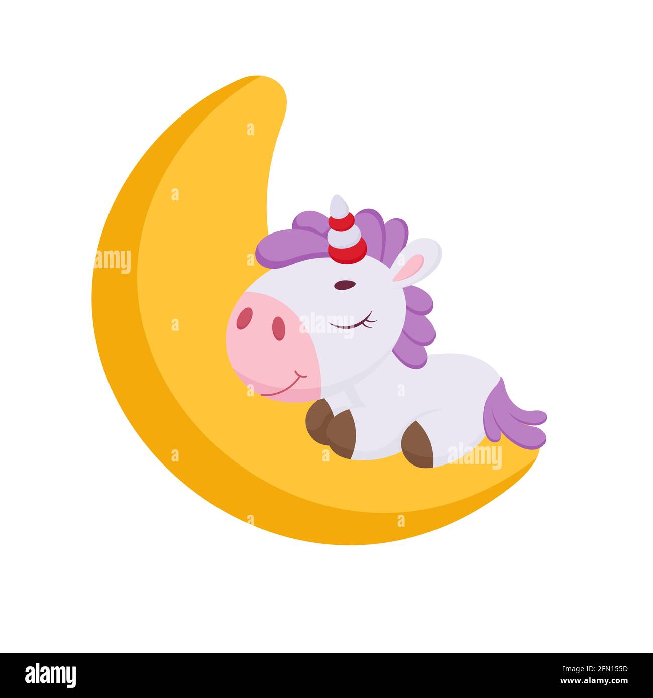 Adorable Licorne Magique Dormant Sur La Lune Drole De Magie Unicorn Personnage De Dessin Anime Pour L Impression Cartes Douche De Bebe Invitation Fonds D Ecran Decor Vecteur De Brut Image Vectorielle Stock