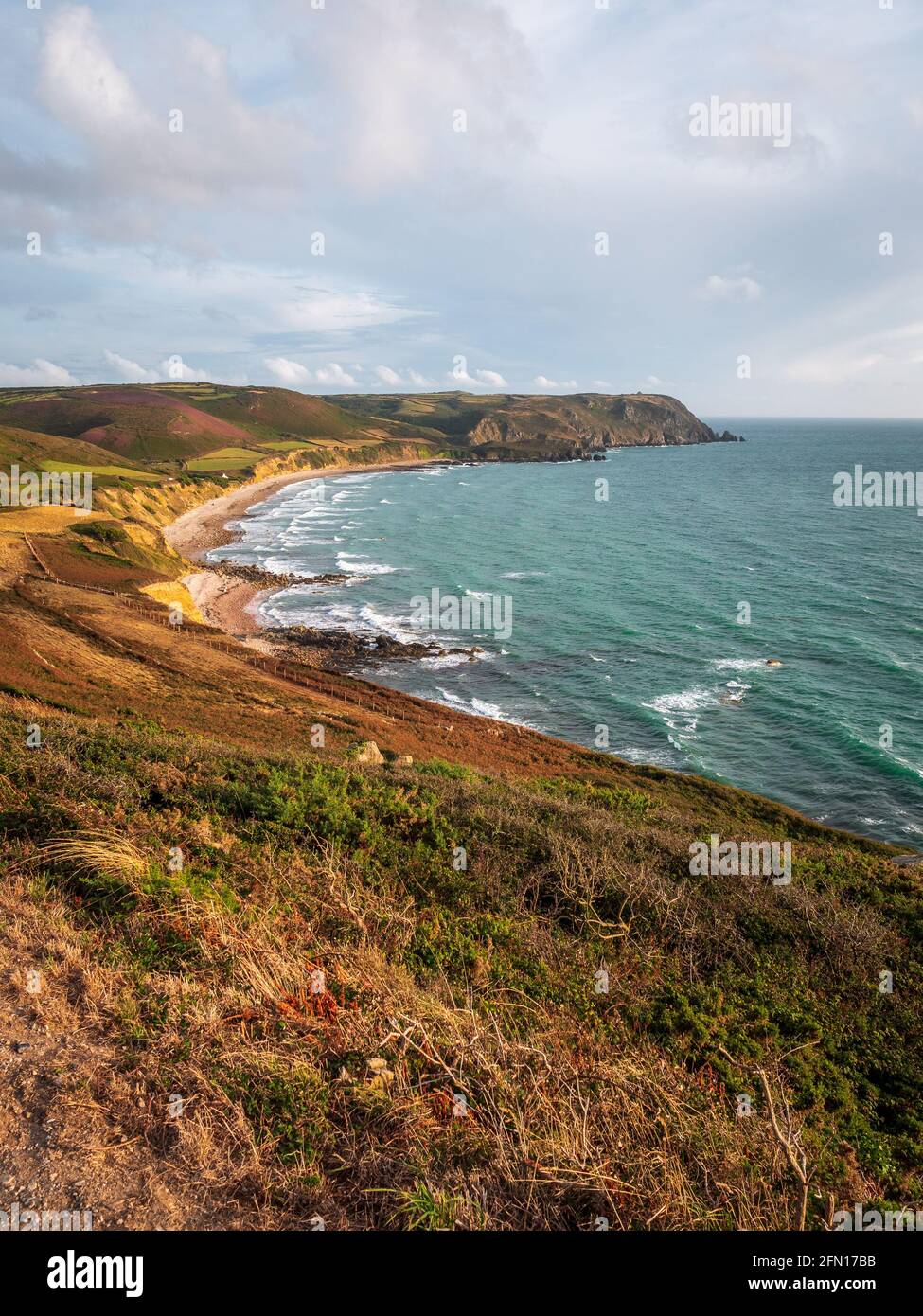 Paysage sauvage dans des tons chauds et des couleurs Baie d'Ecalgrain en Normandie, France. Banque D'Images