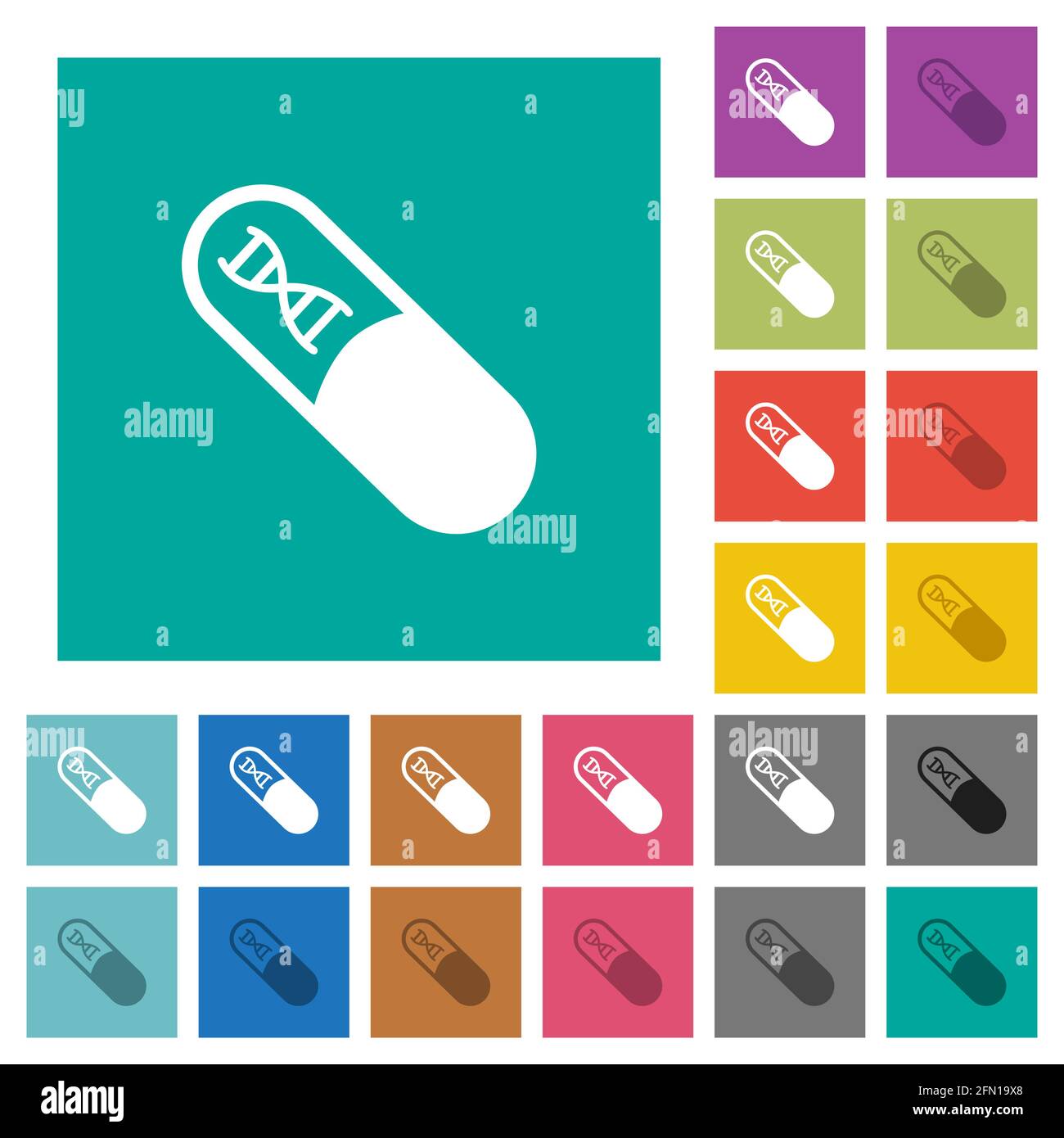 Médecine avec des molécules d'adn multi-couleurs plates icônes sur fond carré Uni. Inclut des variantes d'icône blanche et foncée pour les effets de survol ou actifs Illustration de Vecteur