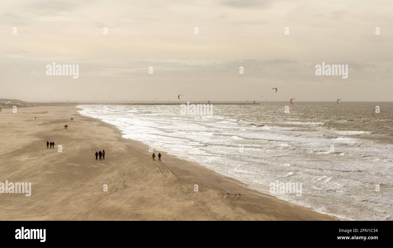 Plage de Scheveningen pendant une tempête Banque D'Images