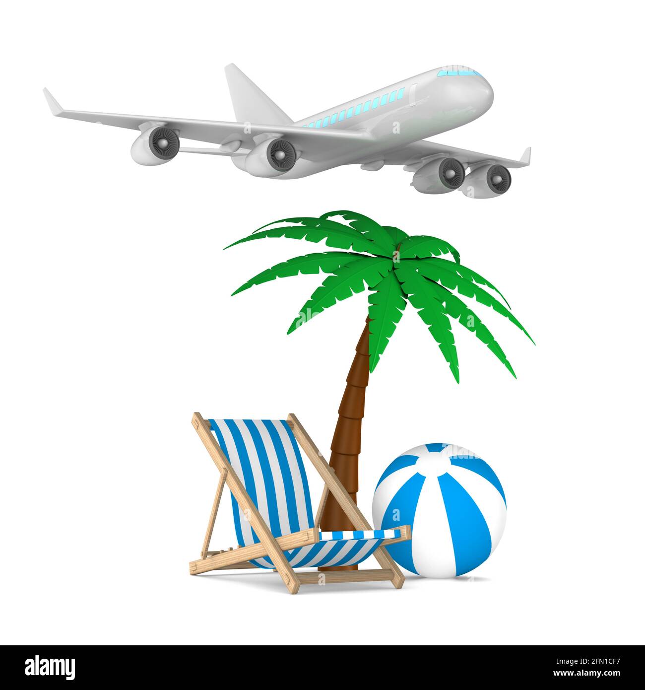 avion, chaise longue et palmier sur fond blanc. Illustration 3D isolée  Photo Stock - Alamy