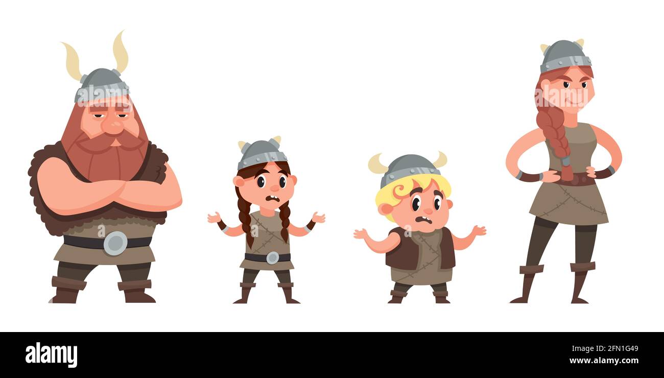 Famille viking debout. Personnages de style dessin animé Image Vectorielle Stock Alamy