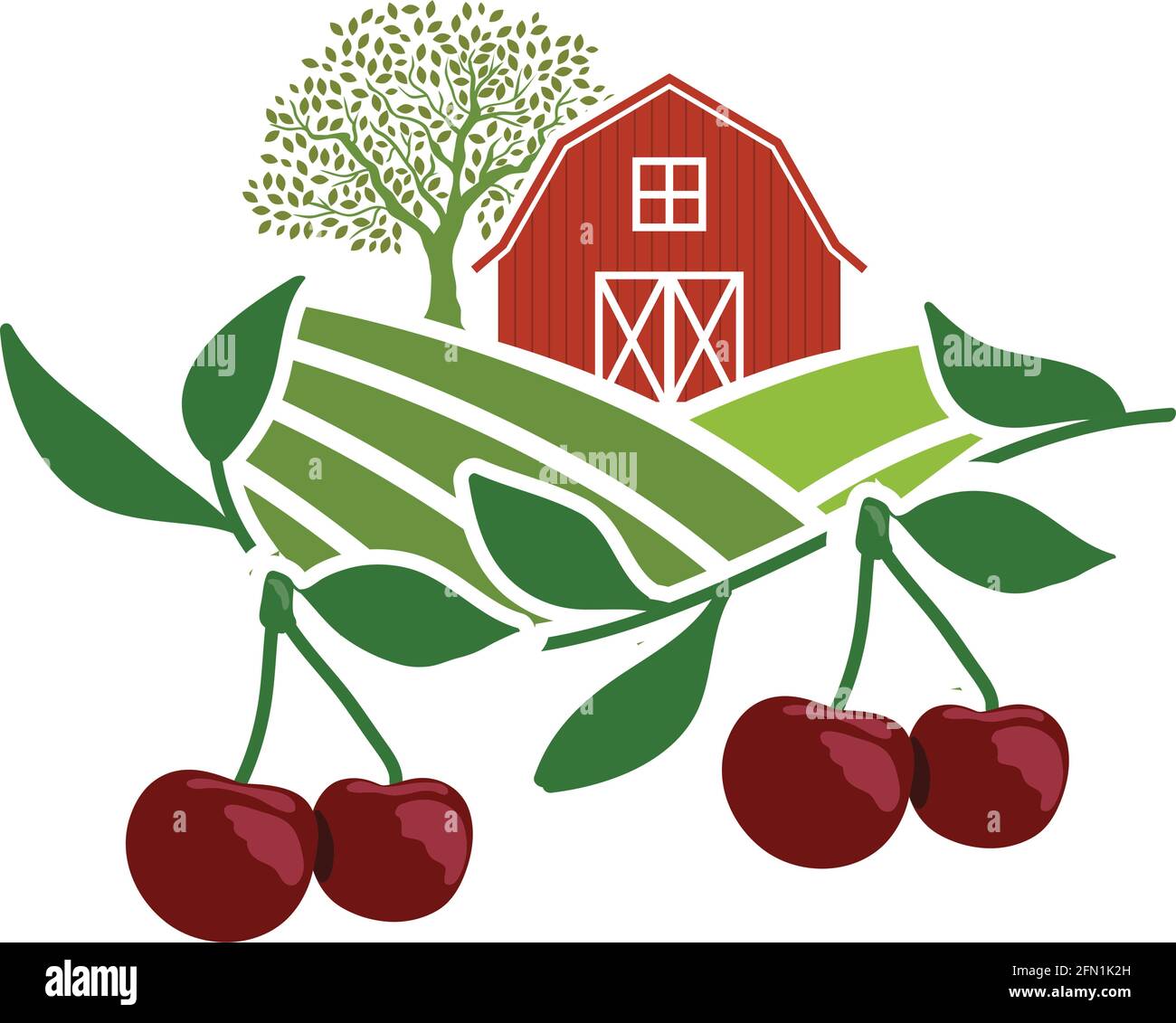 grange et cerisier, vecteur lié à l'agriculture Illustration de Vecteur