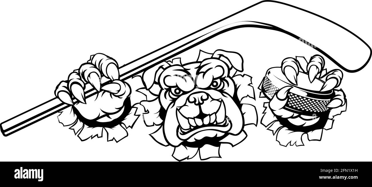 Joueur de Hockey sur glace de bouledogue Sports Animal Mascot Illustration de Vecteur
