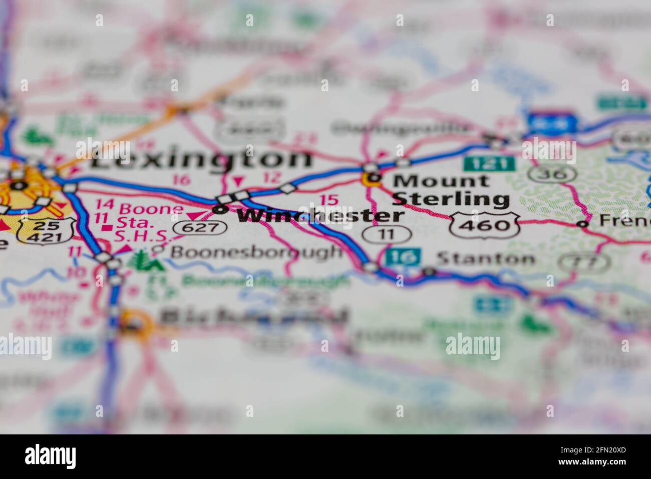 Winchester kentucky sur une carte Banque de photographies et d’images à
