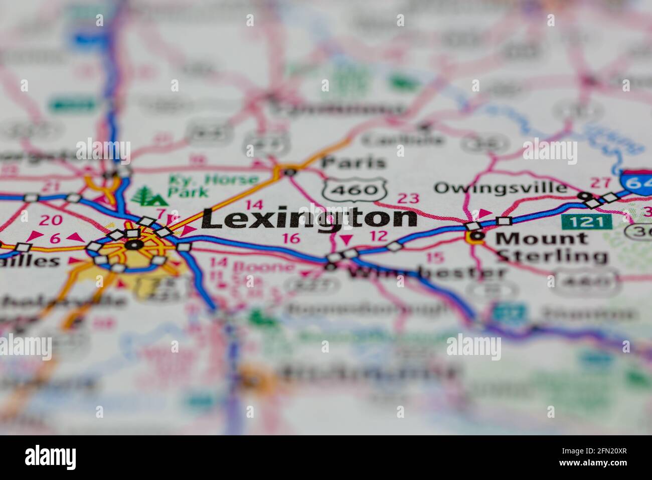Lexington Kentucky USA indiqué sur une carte de la géographie ou sur une route carte Banque D'Images