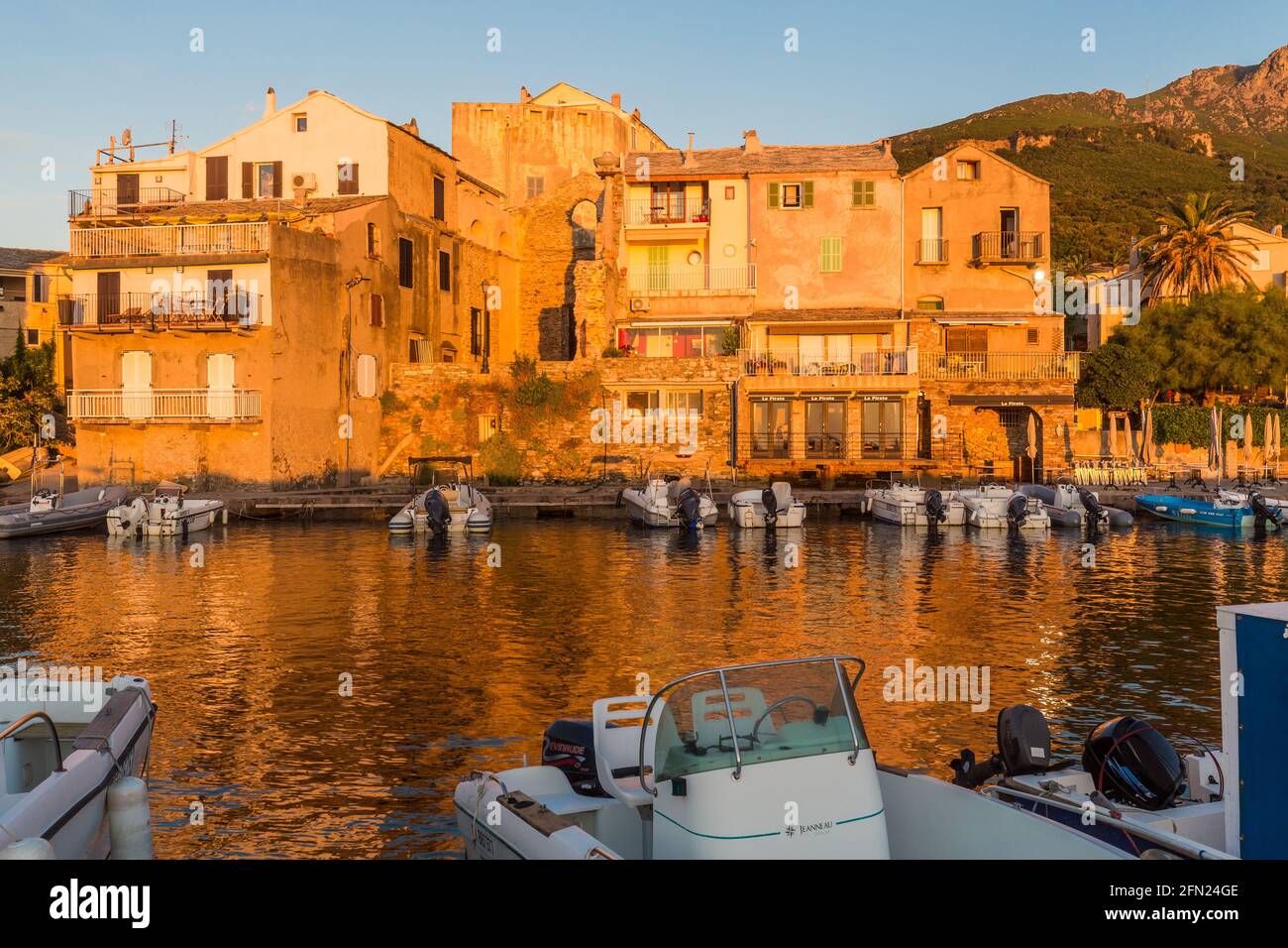 Port de plaisance d'Erbalunga à l'aube. Corse, France Photo Stock - Alamy