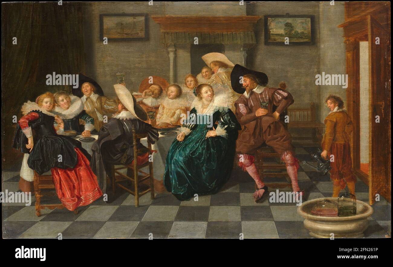 Un banquet - par Dirck Hals - huile sur bois - 1628 Banque D'Images