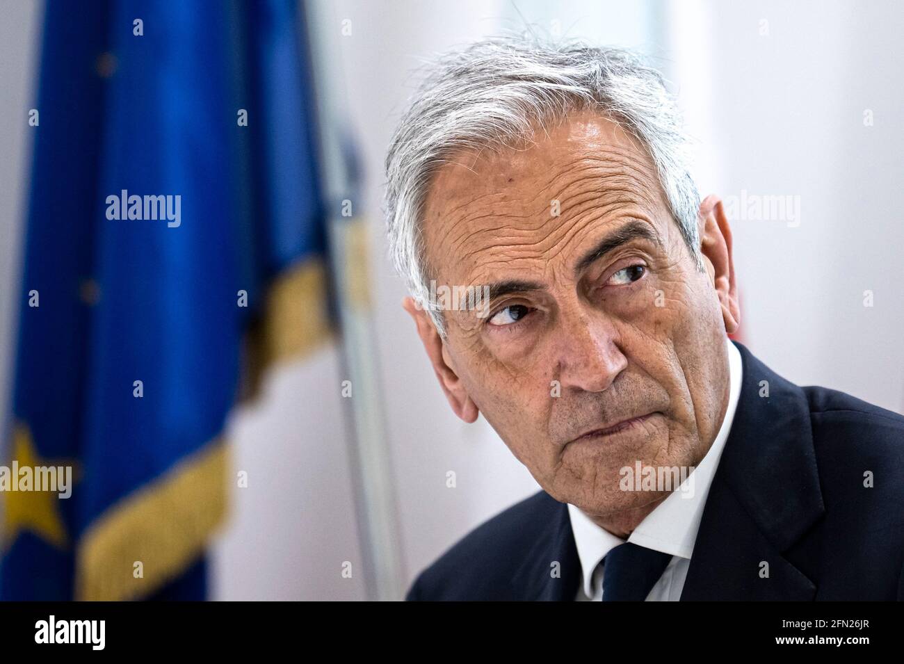 Turin, Italie. 11 mai 2021. La Présidente de la FIGC Gabriele Gravina tient une conférence de presse. La FIGC (Federazione Italiana Giuoco Calcio) est le nom de la Fédération italienne de football, elle organise la ligue italienne de football et Coppa Italia et elle est également responsable de la nomination de la direction de l'équipe nationale italienne de football. Credit: Nicolò Campo/Alay Live News Banque D'Images