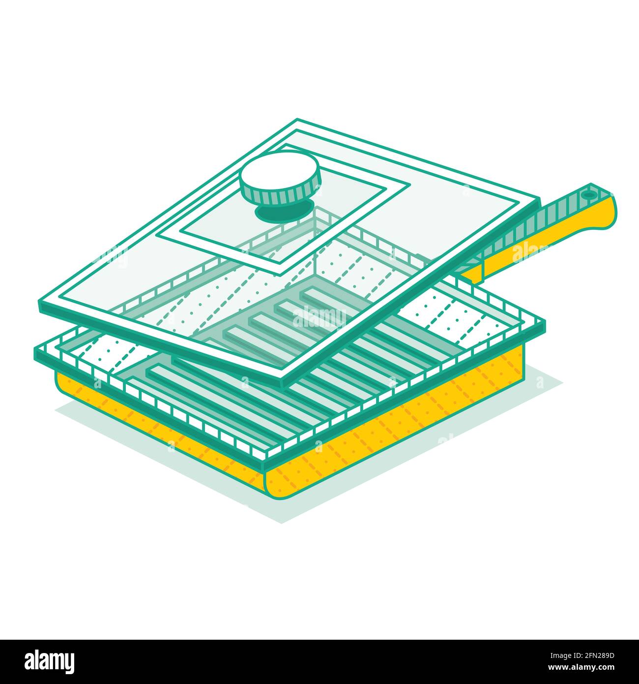 Outline Isométrique Grill Pan avec couvercle isolé sur blanc. Illustration vectorielle. Objet de cuisine. Ustensiles de cuisine outil de cuisson. Vider la cuve. Illustration de Vecteur