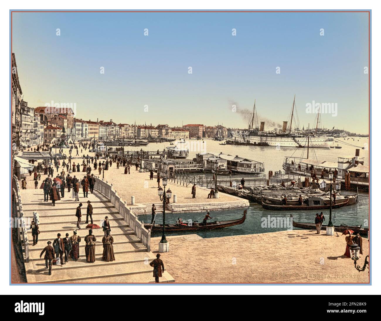 VENISE RÉTRO vintage 1890—1900 Port de Venise du Palazzo dei Dogi. Photochromie Chromolithographe Venise Italie Banque D'Images