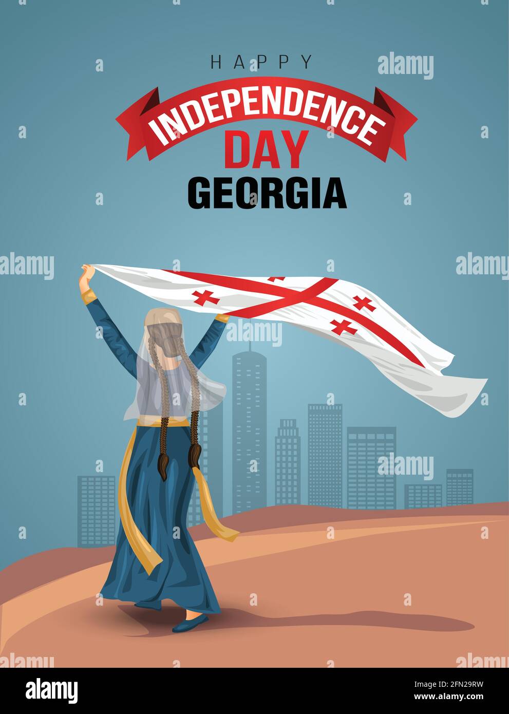 Georgian Girl signe ses mains. 26 mai Happy Independence Day Celebration concept. Peut être utilisé comme poster ou bannière design. Illustration vectorielle Illustration de Vecteur