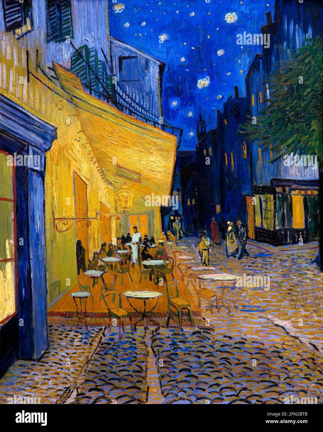 Terrasse d'un café de nuit, par Vincent van Gogh, 1888, Kroller-Muller Museum, le Parc national Hoge Veluwe, Otterlo, Pays-Bas, Europe Banque D'Images