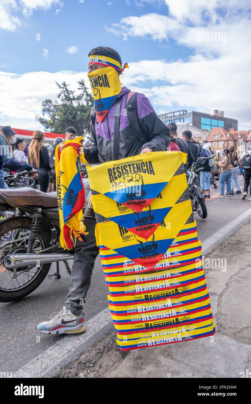 Bogota (Colombie), 12 mai 2021 manifestation contre les réformes gouvernementales et la violence Banque D'Images