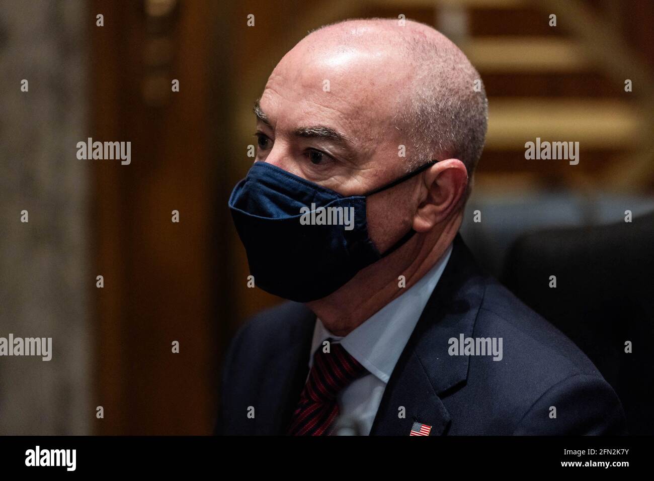 Alejandro Mayorkas, secrétaire à la sécurité intérieure, se prépare à témoigner devant une audience du Comité sénatorial de la sécurité intérieure et des affaires gouvernementales à Capitol Hill, à Washington, le jeudi 13 mai 2021 photo de Graeme Jennings/Pool/ABACAPRESS.COM Banque D'Images