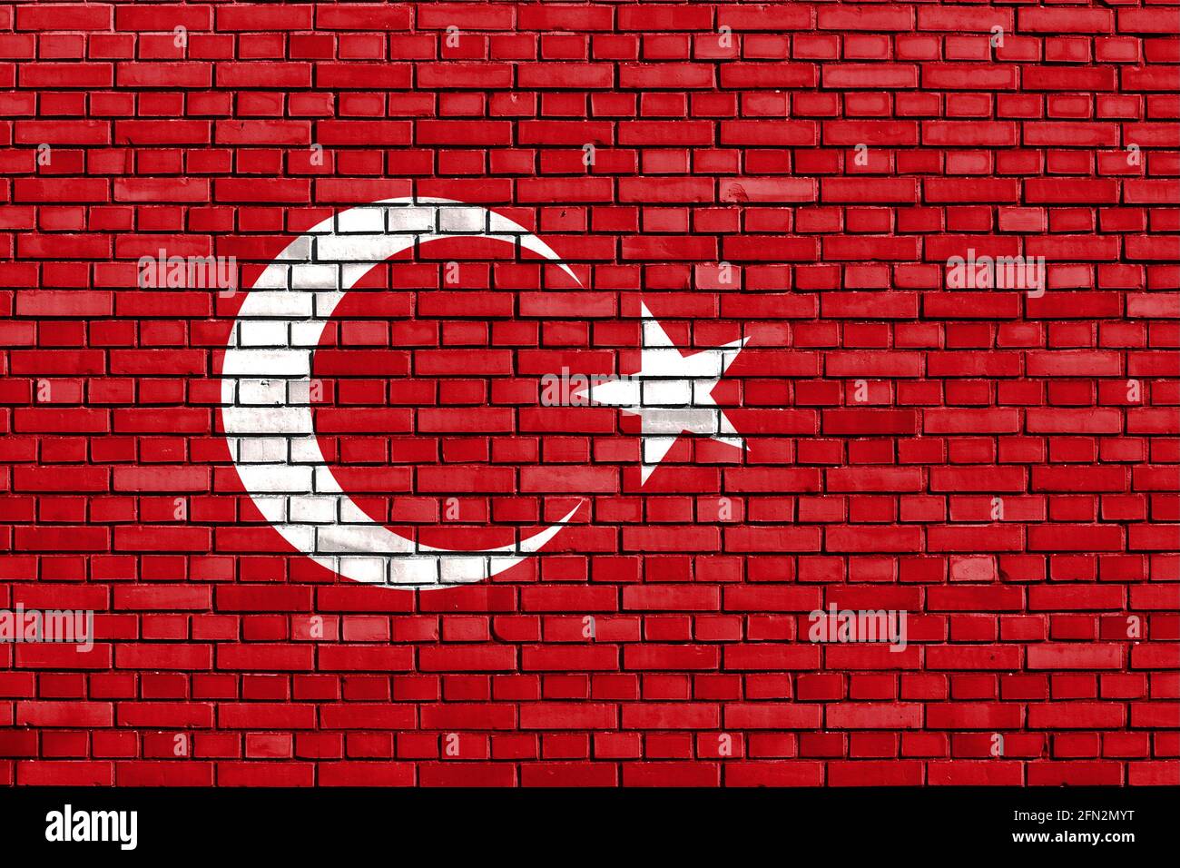 Drapeau de la Turquie peint sur mur de brique Banque D'Images