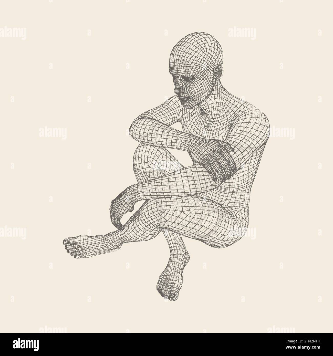 L'homme à un penseur. Modèle 3D de l'homme. Conception géométrique. Fil de corps humain modèle. Les affaires, les sciences, la psychologie ou la philosophie Vector Illustration. Illustration de Vecteur