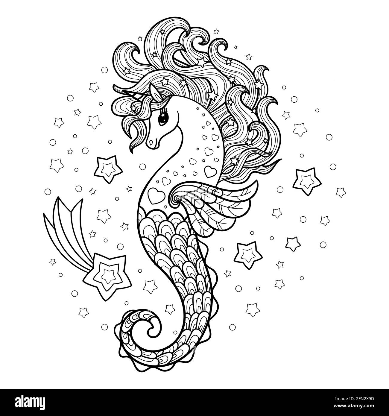 Dessin animé vectoriel de licorne. Dessin linéaire noir et blanc. Vecteur Illustration de Vecteur