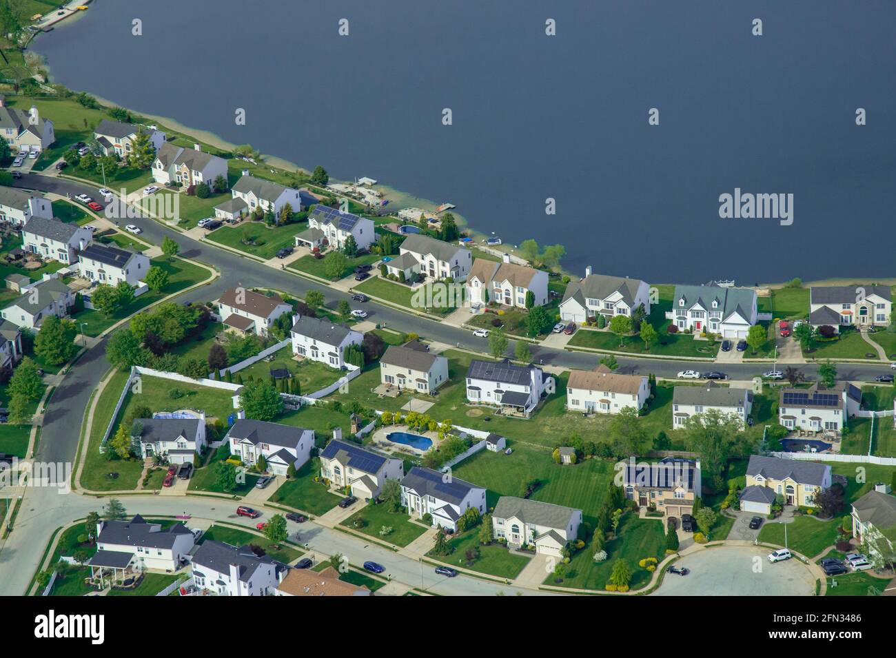 Vue aérienne des propriétés en bord de lac, Pennsylvanie, États-Unis Banque D'Images