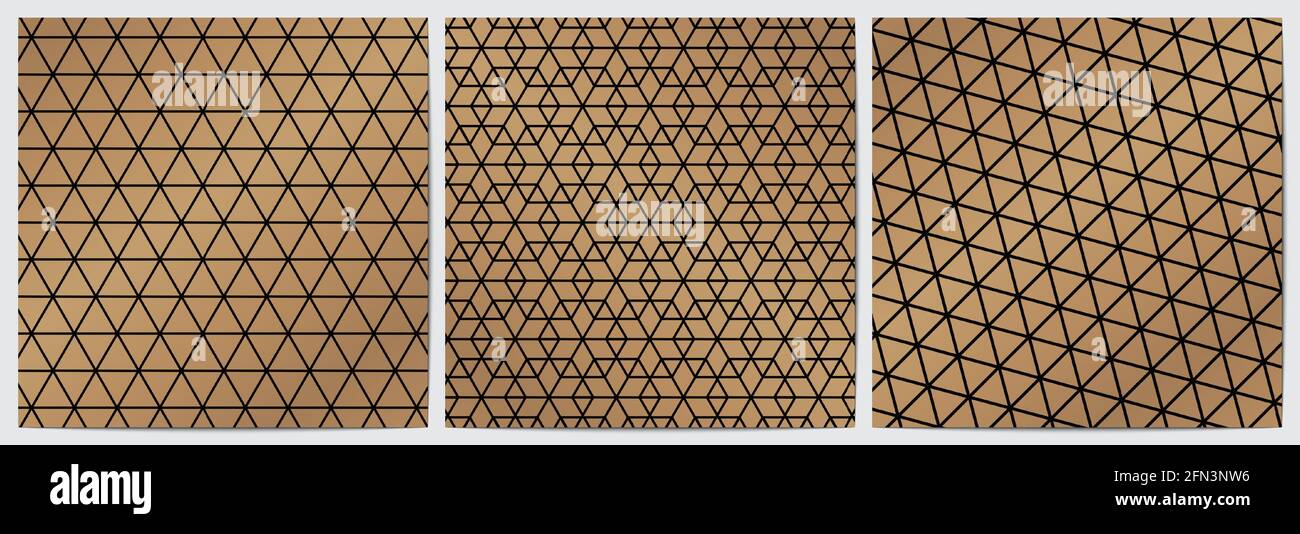 Ensemble de motifs géométriques abstraits sans couture avec lignes dorées.Luxe de Fond noir en forme de triangle et de polygone.Design pour papier peint décoratif Illustration de Vecteur