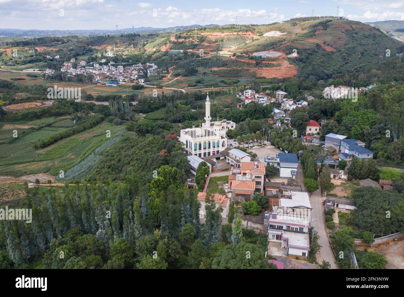 Vue aérienne d'une mosquée hui dans le Yunnan, en Chine Banque D'Images