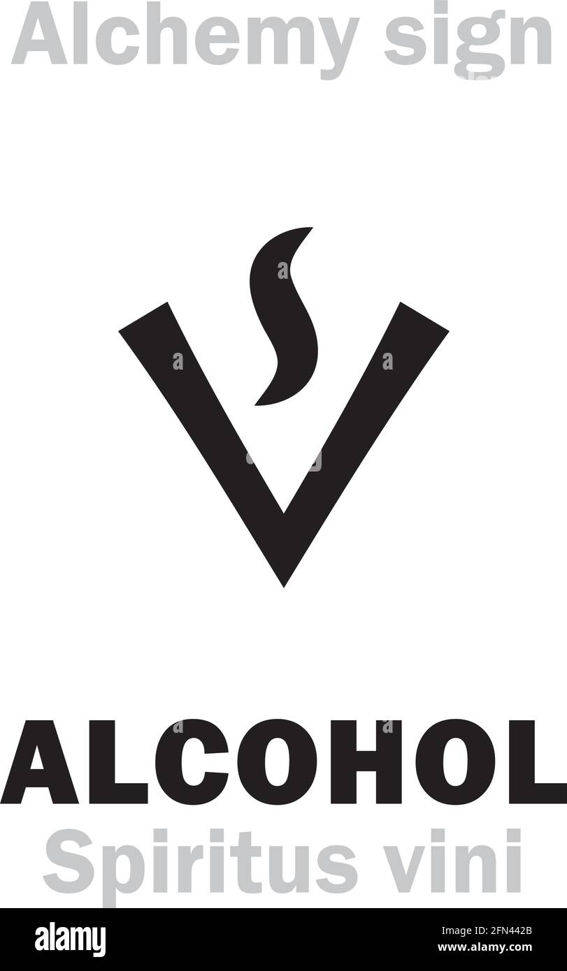Alchimie Alphabet: ALCOOL / ESPRIT de VIN (Spiritus vini, SP.rectif., Ignis  aqua) / ÉTHANOL (Ethanolum), alcool absolu, spiritueux. Alcool éthylique  Image Vectorielle Stock - Alamy