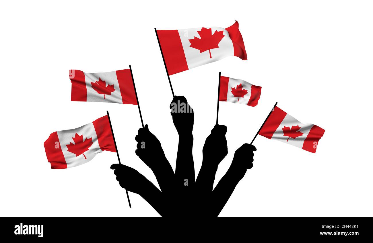 Le drapeau national du Canada est en train d'être brandi. Rendu 3D Banque D'Images
