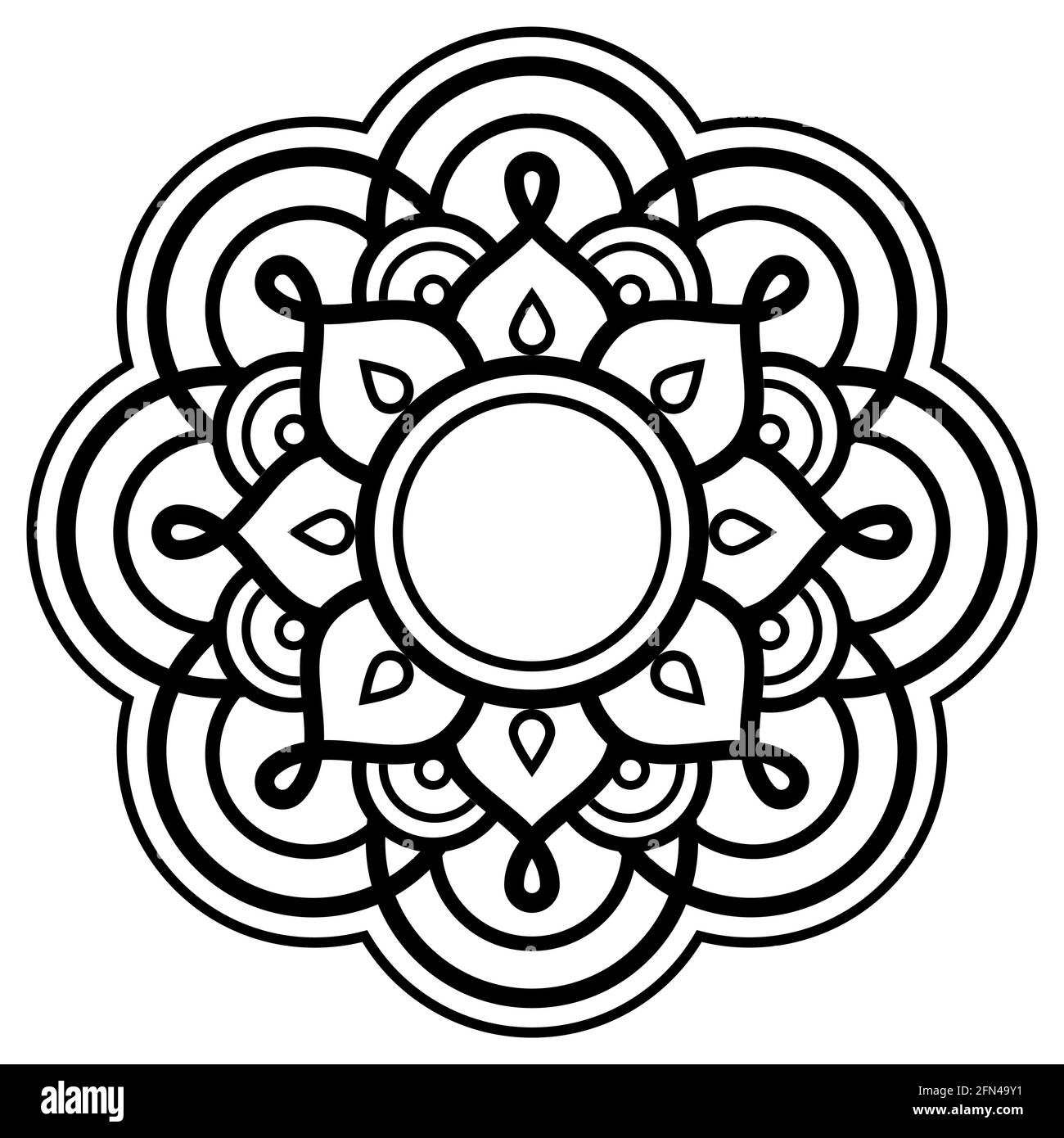 Mehndi henna tatoo Indian Mandala vector art, conception géométrique en noir et blanc - yoga, Zen, esprit concept Illustration de Vecteur