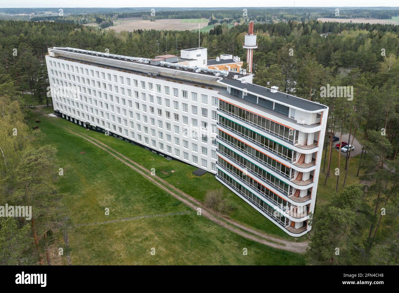 PAIMIO, FINLANDE - 14-05-2021: Architecture et design finlandais d'Alvar Aalto. Le bâtiment Paimio Sanatorium. Banque D'Images