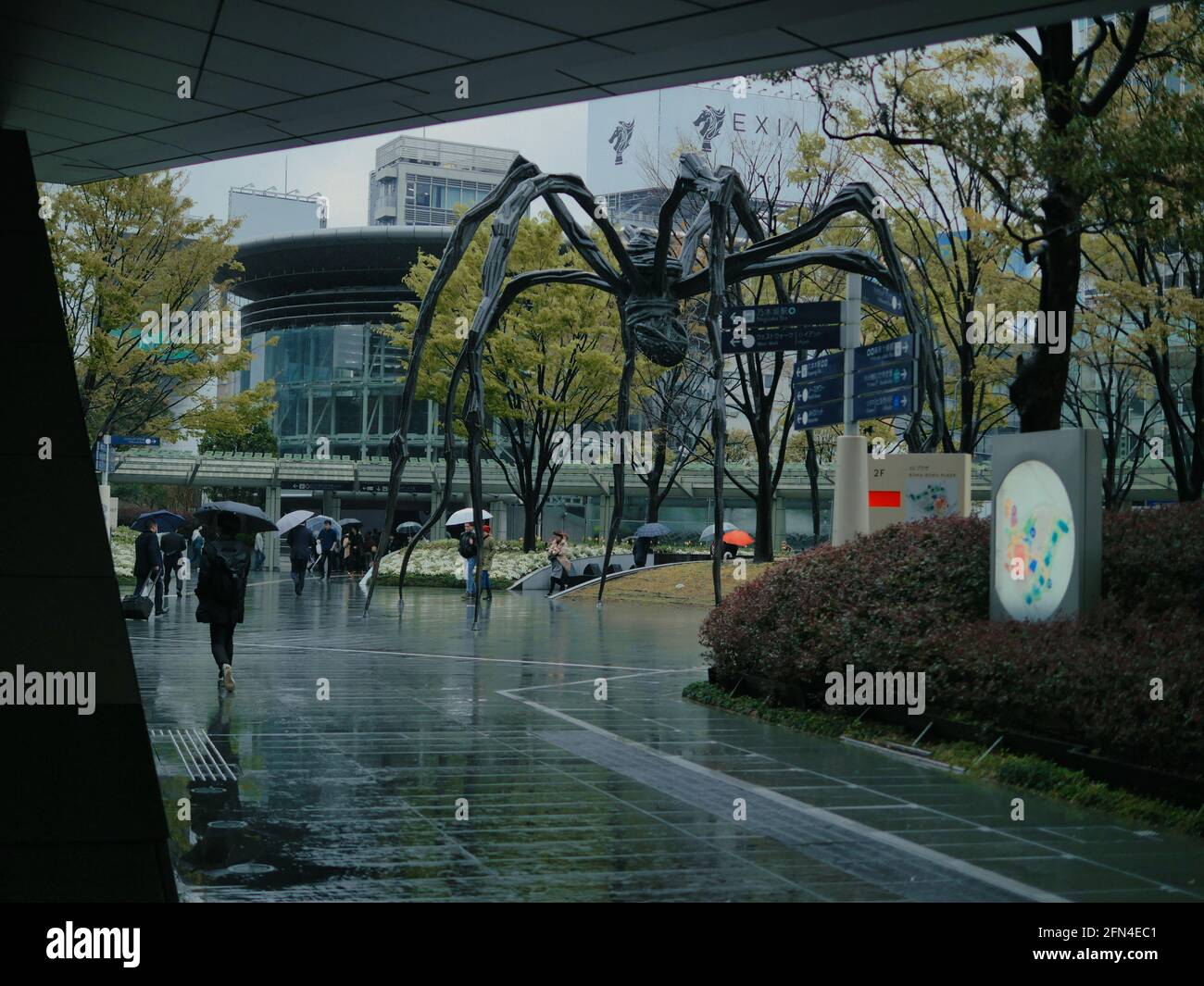 Sculpture d'araignée de Maman dans les collines de Roppongi. Monument célèbre et terrifiant de 30 pieds de haut et de 33 pieds de large en un jour de pluie. L'une des six pièces moulées en bronze. Banque D'Images