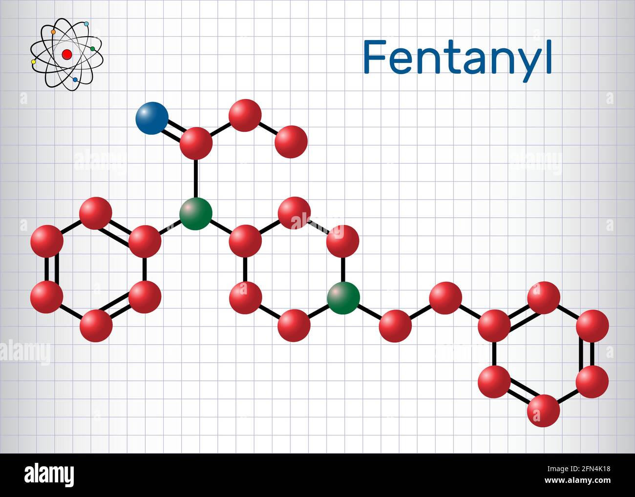 Molécule de fentanyl. Il est analgésique opioïde. Formule chimique structurelle et modèle moléculaire. Feuille de papier dans une cage.Illustration vectorielle Illustration de Vecteur