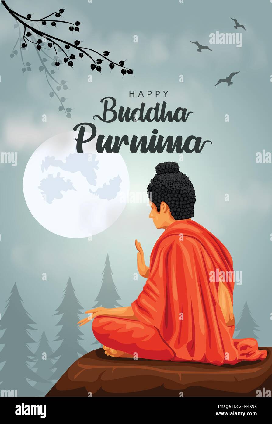 Joyeux jour de Vesak, Bouddha Purnima souhaite des salutations avec bouddha et illustration de lotus. Peut être utilisé pour l'affiche, la bannière, le logo, l'arrière-plan, les messages d'accueil, prot Illustration de Vecteur