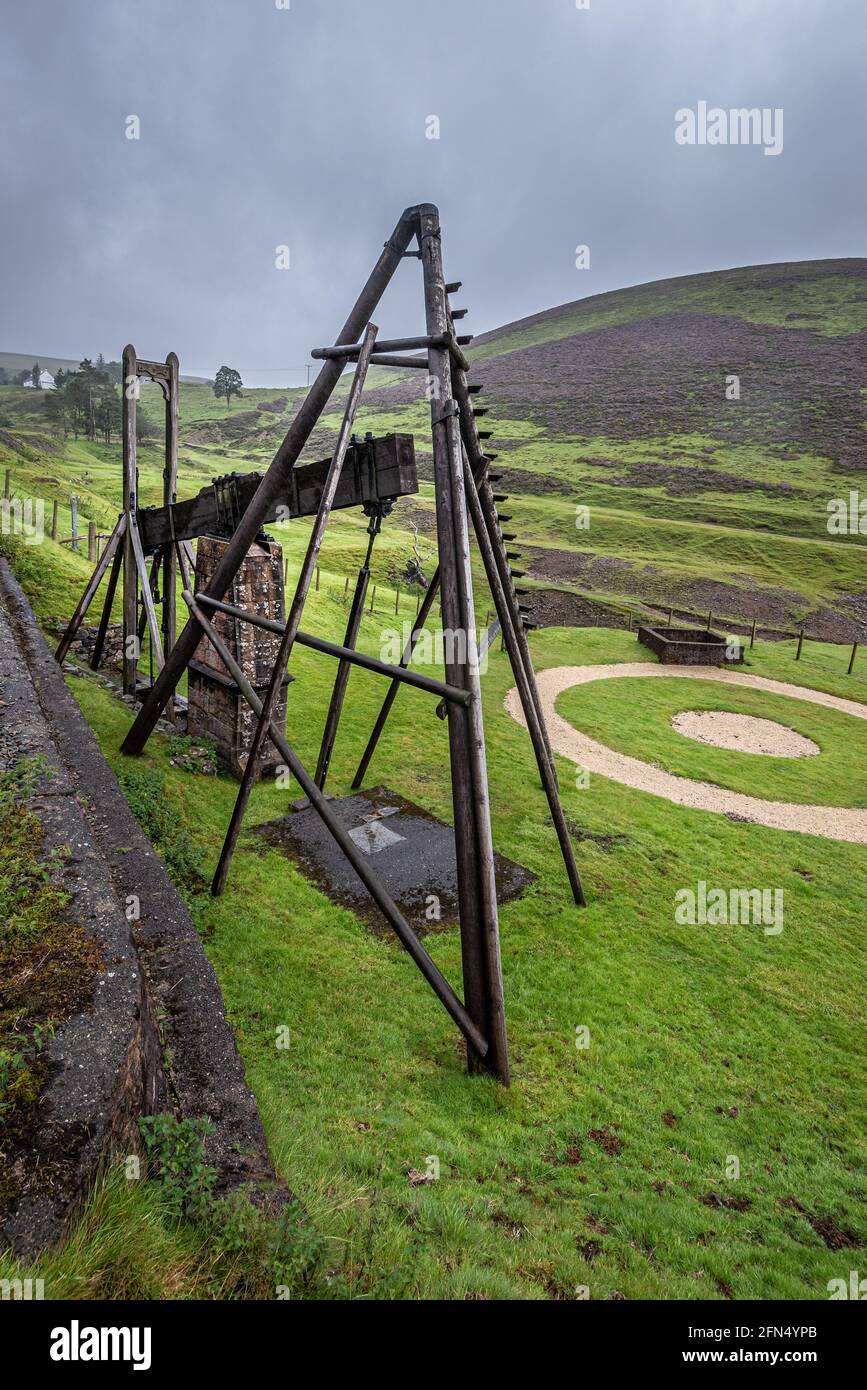L'ancien moteur de faisceau à Wanlockhead dans les collines de plomb. Il a été utilisé dans une ancienne mine de plomb pour éliminer l'eau de la mine. Banque D'Images