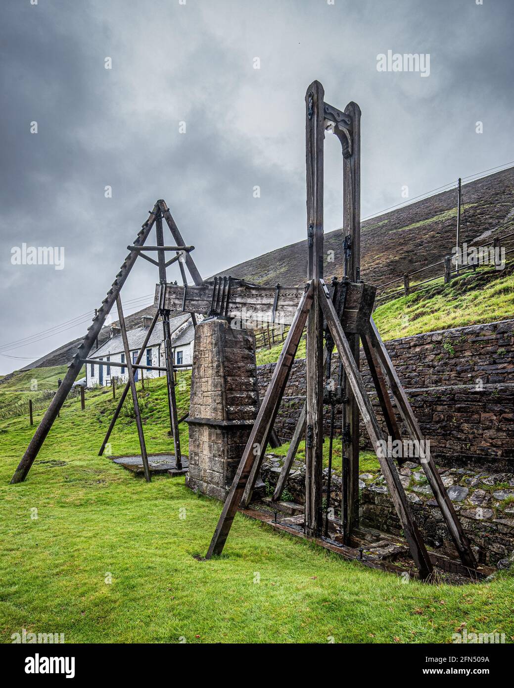 L'ancien moteur de faisceau à Wanlockhead dans les collines de plomb. Il a été utilisé dans une ancienne mine de plomb pour éliminer l'eau de la mine. Banque D'Images